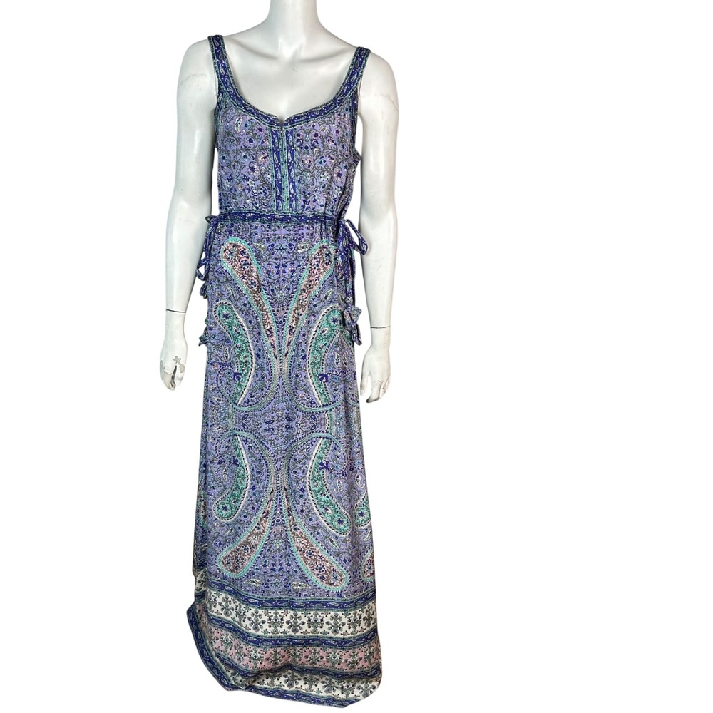 Calypso St Barth Maxi Dress Medium Silk Purple Paisley India boho hippie